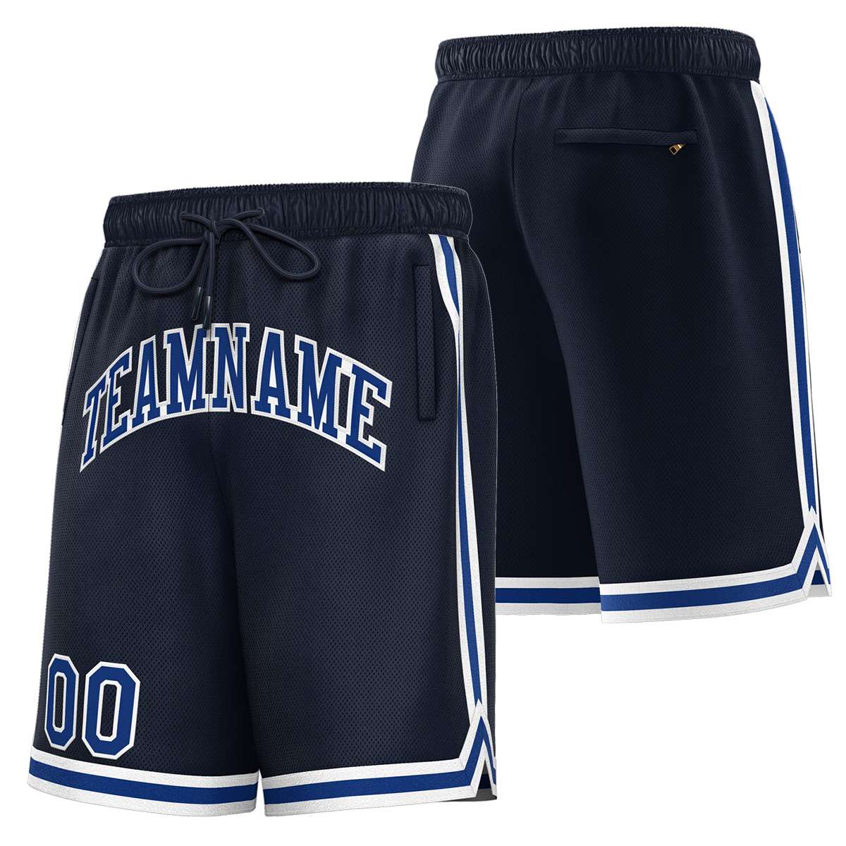 Short de basket-ball sport personnalisé bleu marine royal-blanc