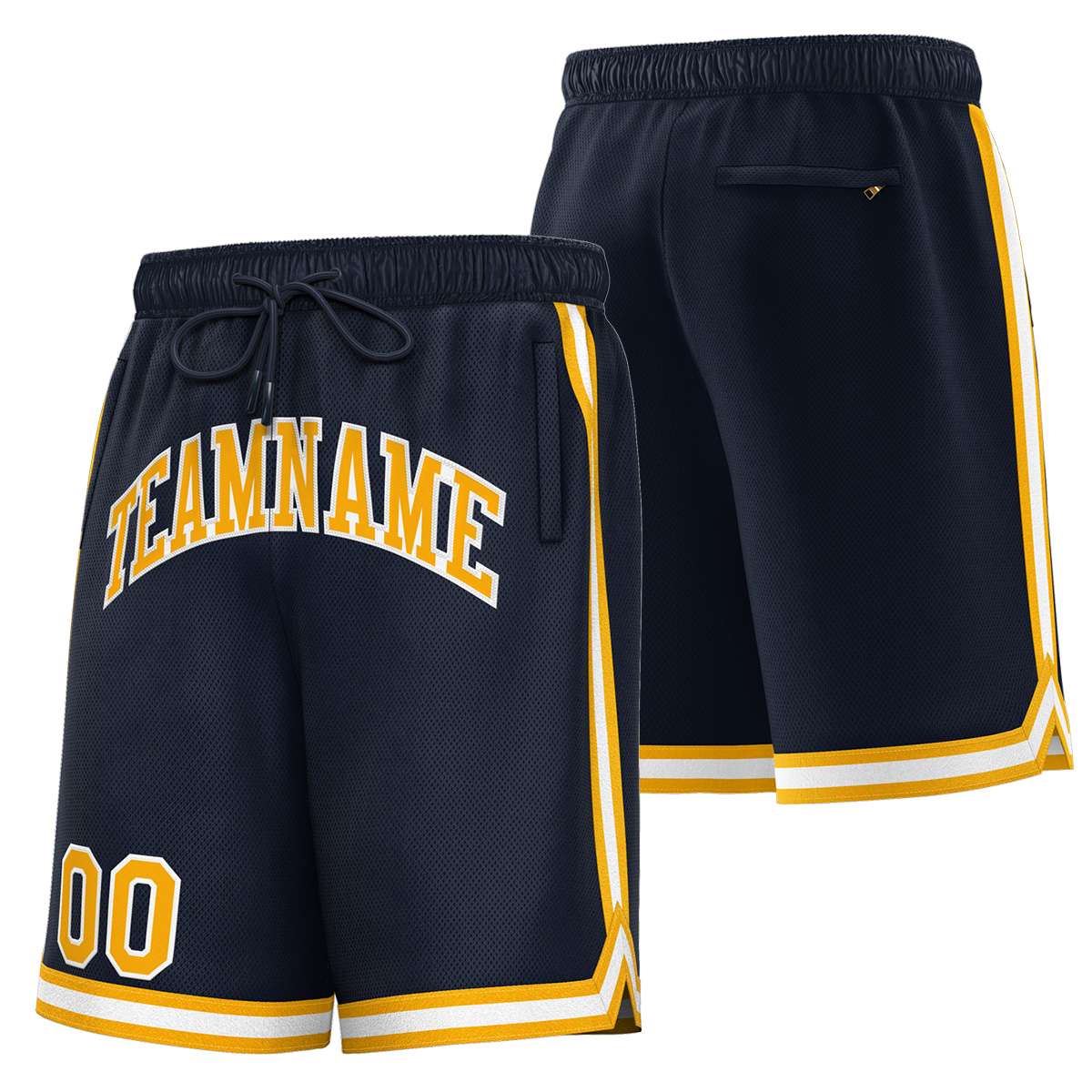 Short de basket-ball sport personnalisé bleu marine or-blanc