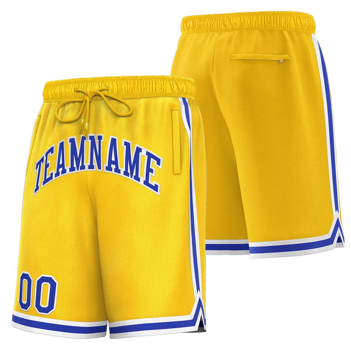 Short de basket-ball sport personnalisé jaune royal-blanc