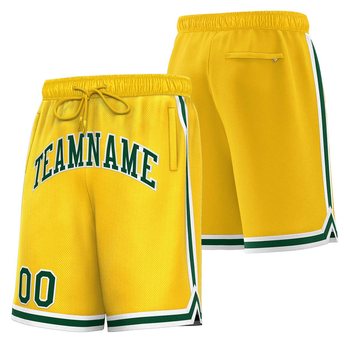 Short de basket-ball sport personnalisé jaune vert-blanc