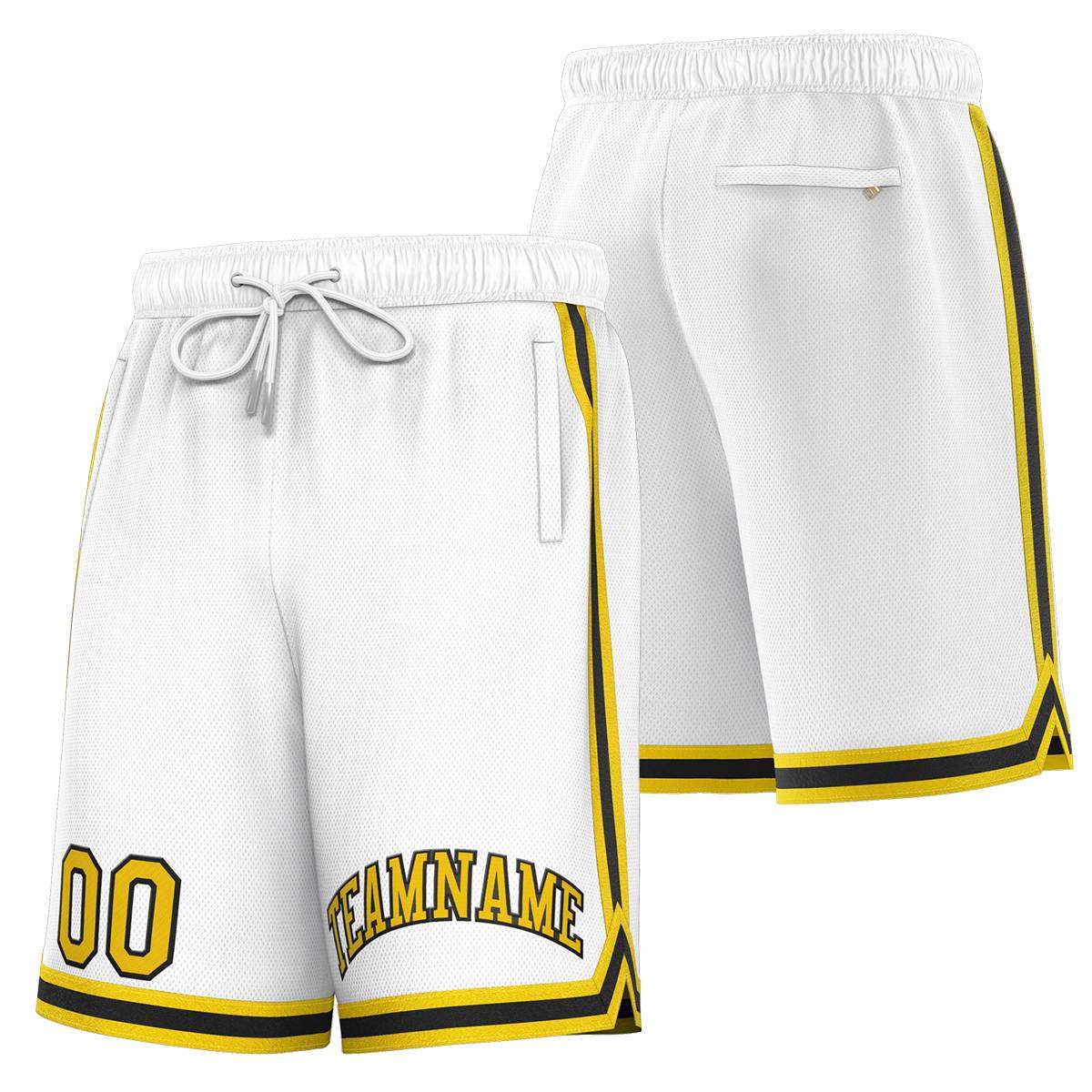 Short de basket-ball sport personnalisé blanc jaune-noir