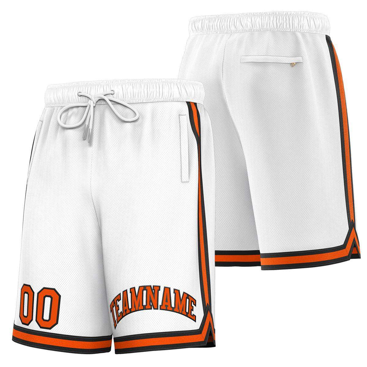 Short de basket-ball sport personnalisé blanc orange-noir