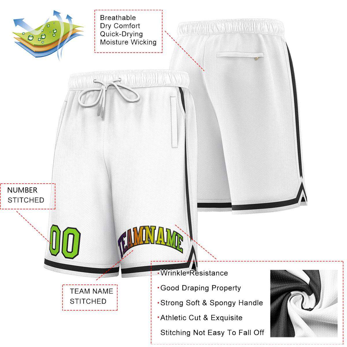 Short de basket-ball sport blanc noir personnalisé