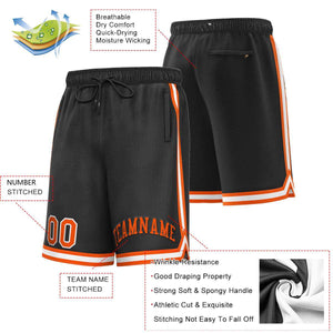 Short de basket-ball sport personnalisé noir orange-blanc