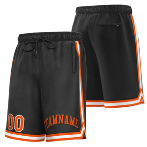 Short de basket-ball sport personnalisé noir orange-blanc