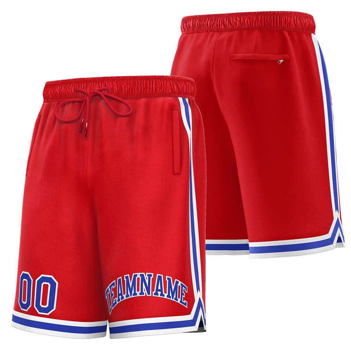 Short de basket-ball sport rouge royal-blanc personnalisé