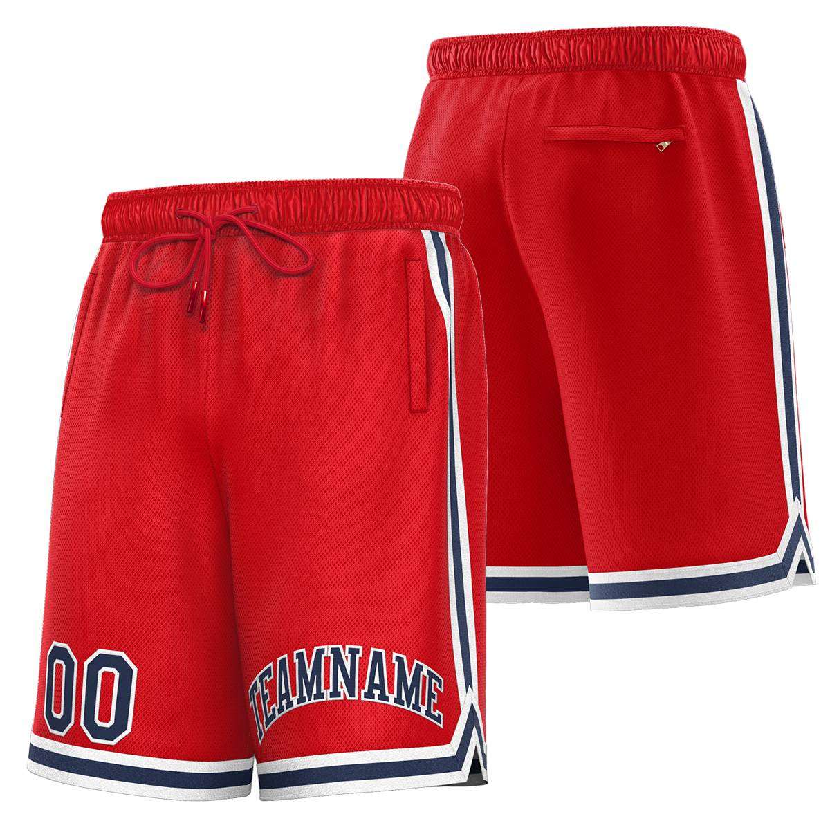 Short de basket-ball sport personnalisé rouge marine-blanc