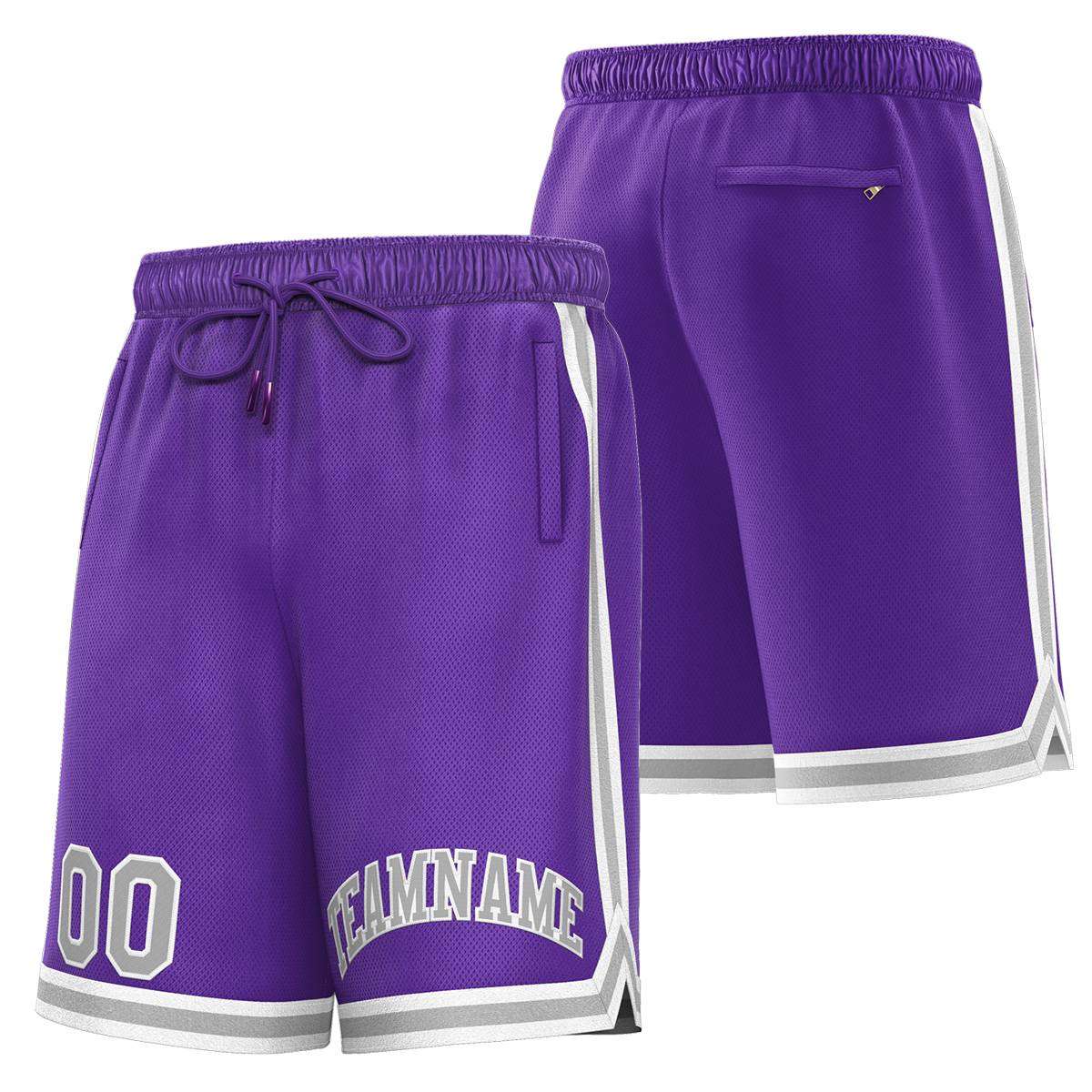 Short de basket-ball sport violet gris-blanc personnalisé