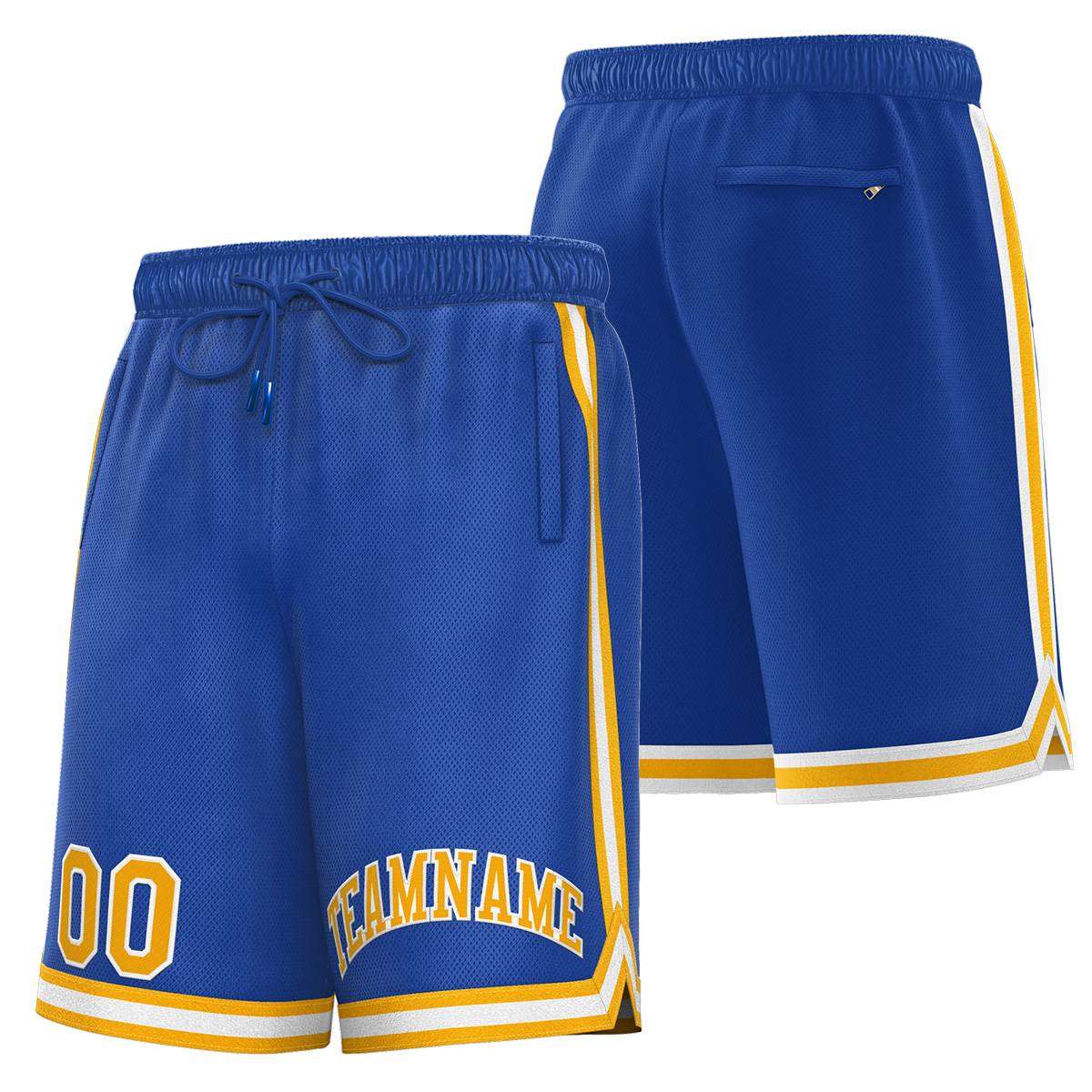 Short de basket-ball sport personnalisé jaune-blanc royal