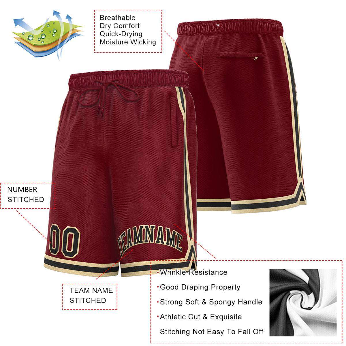 Short de basket-ball sport personnalisé marron noir-vieil or