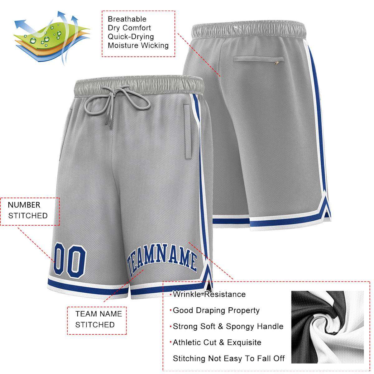 Custom Gray Royal-White Sport Basketball Shorts