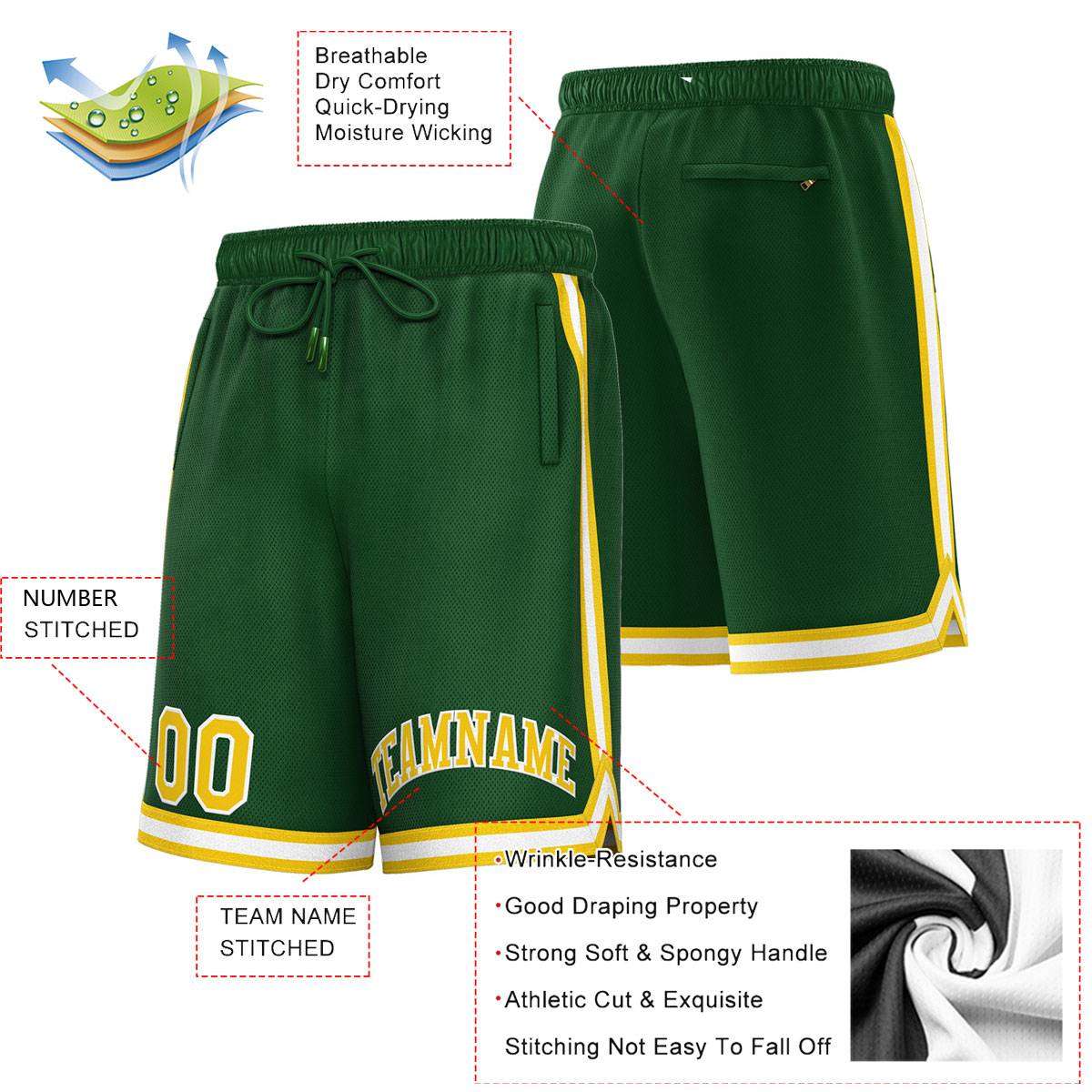 Custom Green Yellow-White Sport Basketball Shorts