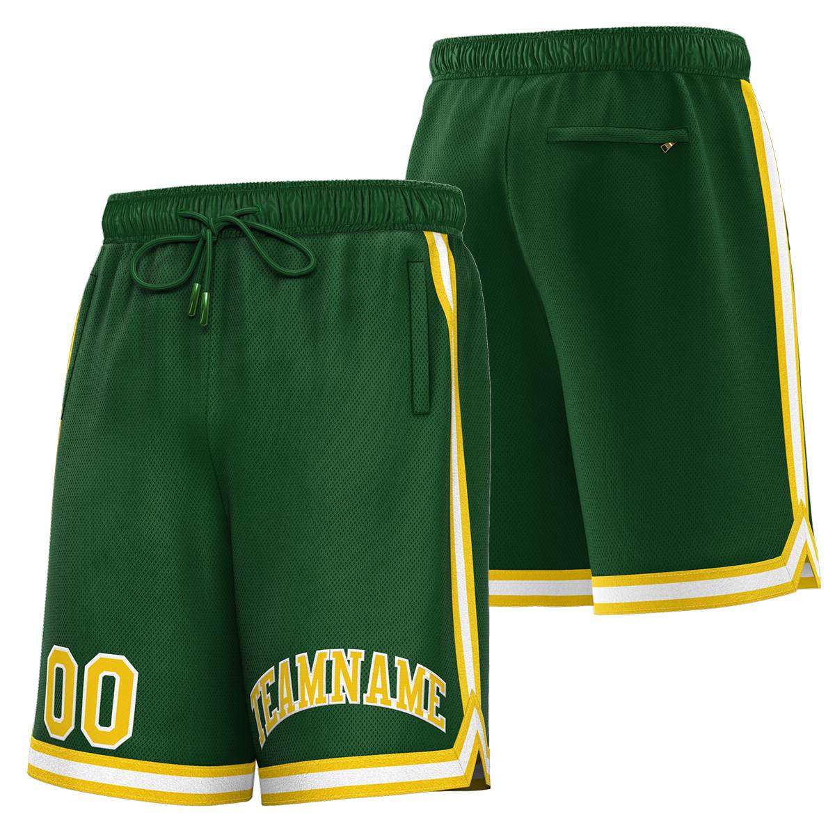 Short de basket-ball sport personnalisé vert jaune-blanc