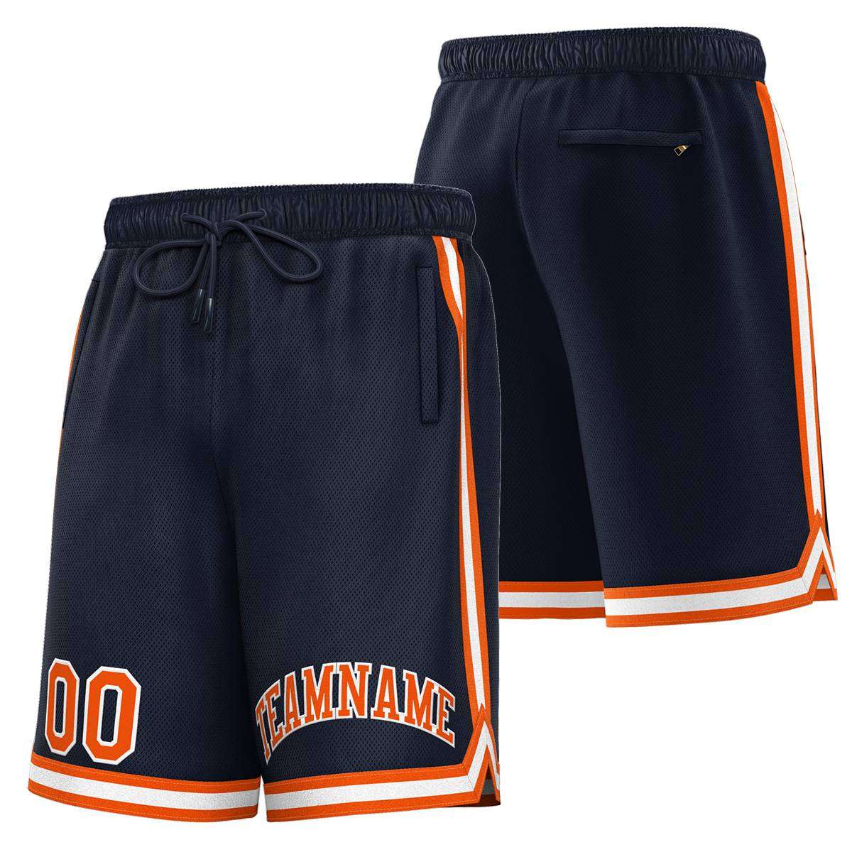 Short de basket-ball sport personnalisé bleu marine orange-blanc