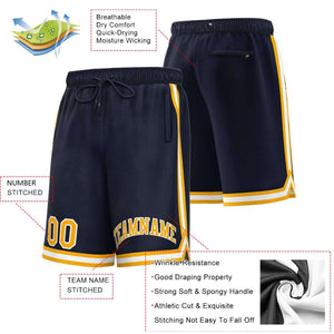 Short de basket-ball sport personnalisé bleu marine or-blanc