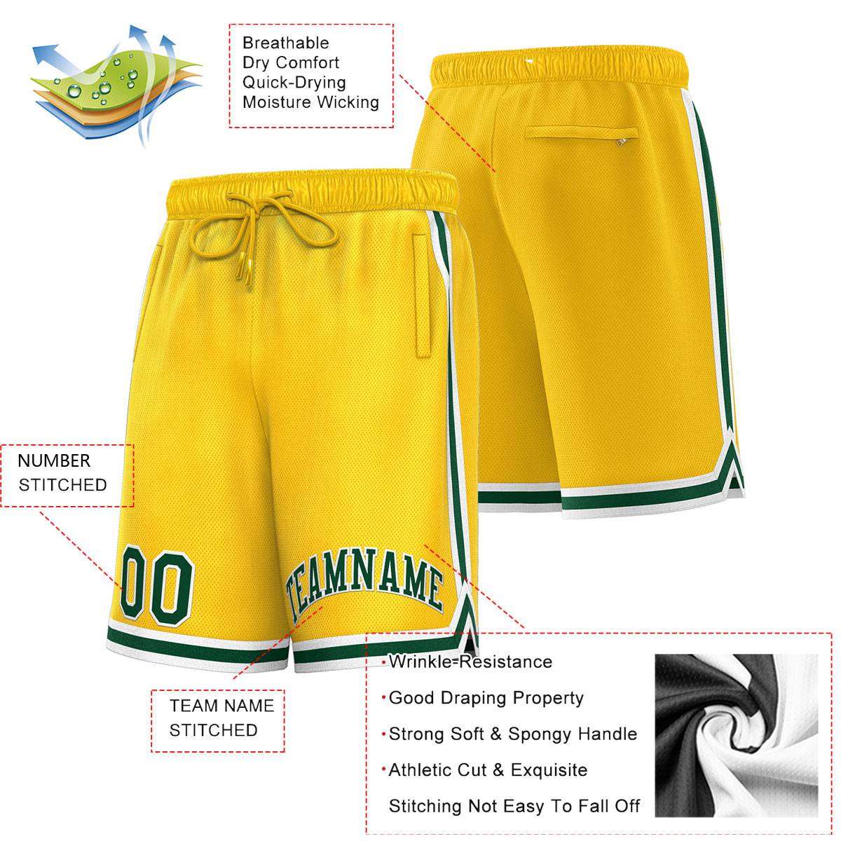 Custom Yellow Green-White Sport Basketball Shorts