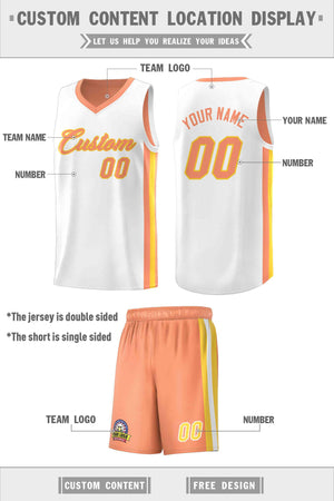 Maillot de basket-ball personnalisé pour hommes, ensemble Double face blanc Orange-jaune