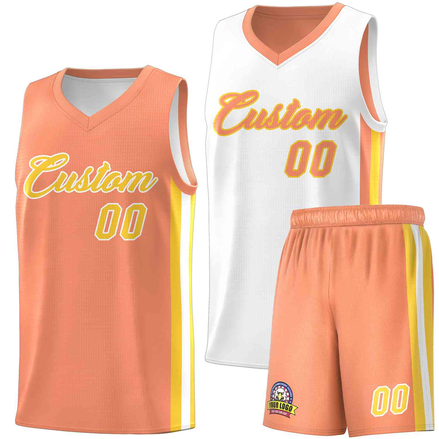 Custom White Orange-Yellow Double Side Sets Men Basketball Jersey