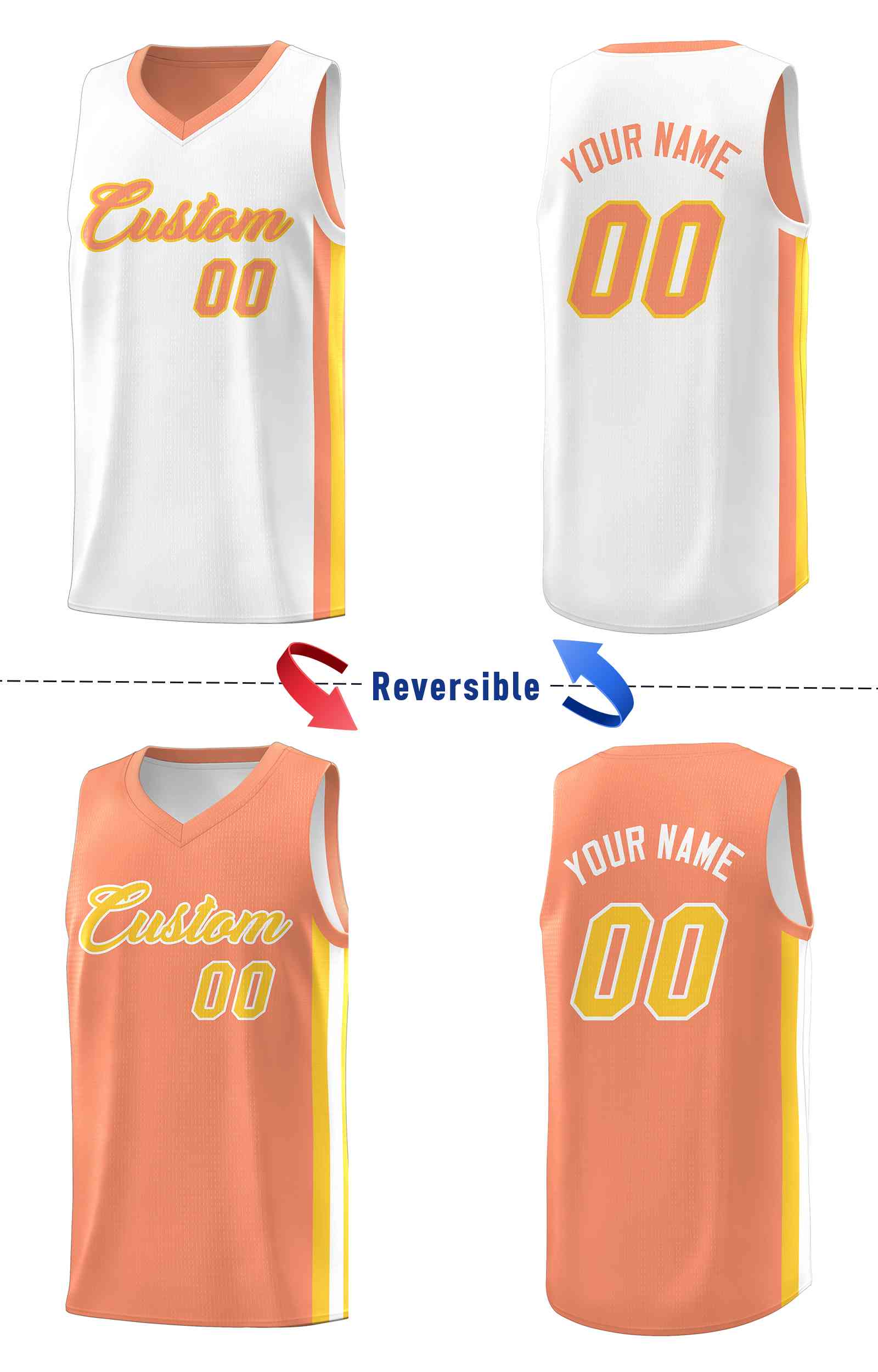 Custom White Orange-Yellow Double Side Sets Men Basketball Jersey