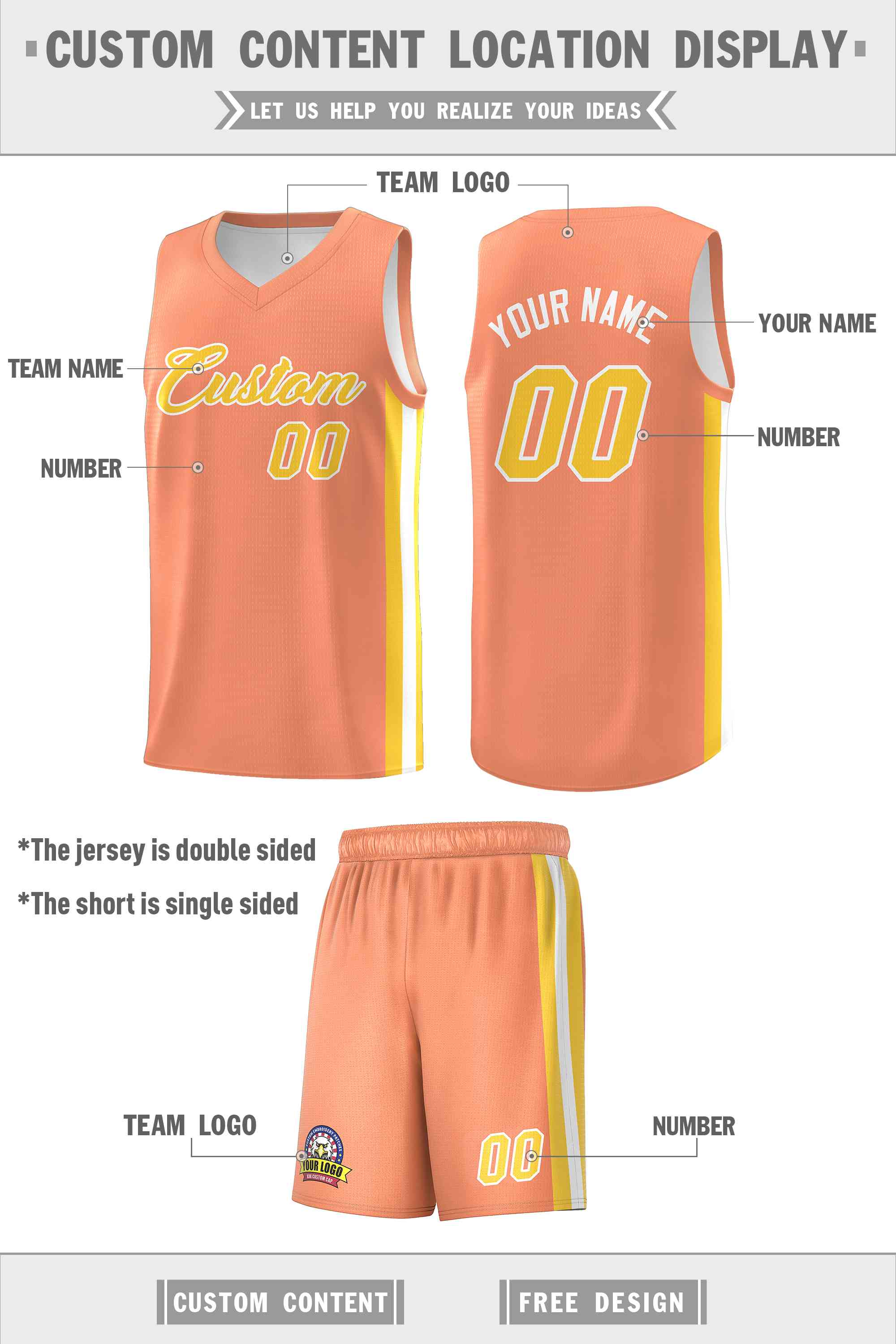 Custom White Orange-Yellow Double Side Sets Men Basketball Jersey