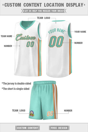 Custom White Aqua-Old Gold Double Side Sets Men Basketball Jersey