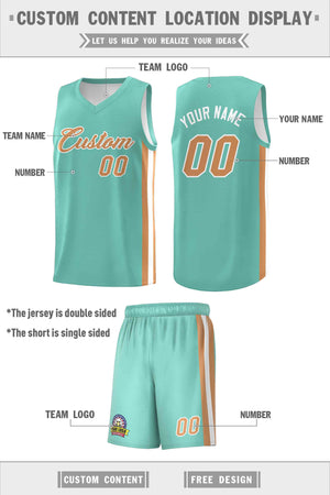 Custom White Aqua-Old Gold Double Side Sets Men Basketball Jersey