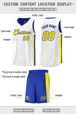 Custom Royal White-White Double Side Sets Men Basketball Jersey