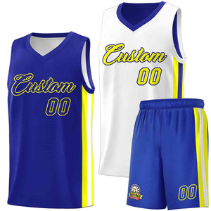 Custom Royal White-White Double Side Sets Men Basketball Jersey