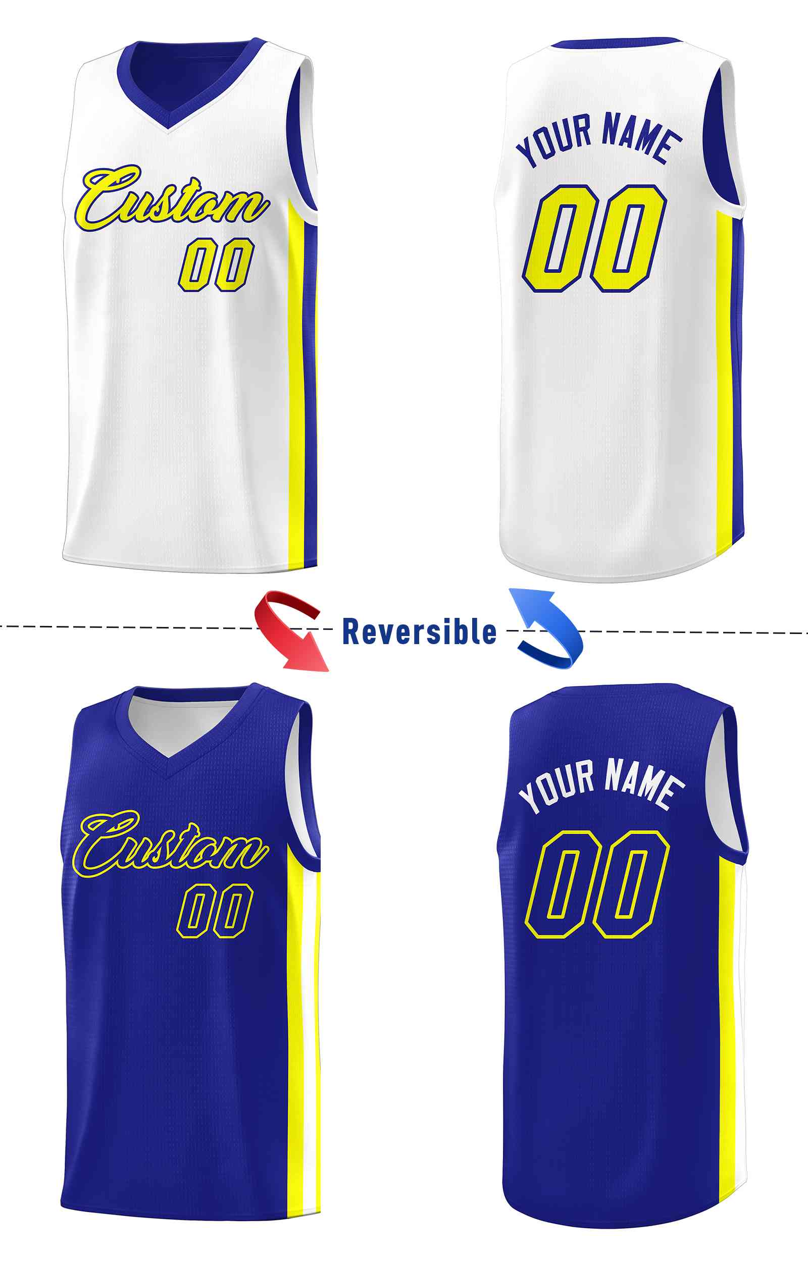 Custom Royal White-White Double Side Sets Men Basketball Jersey