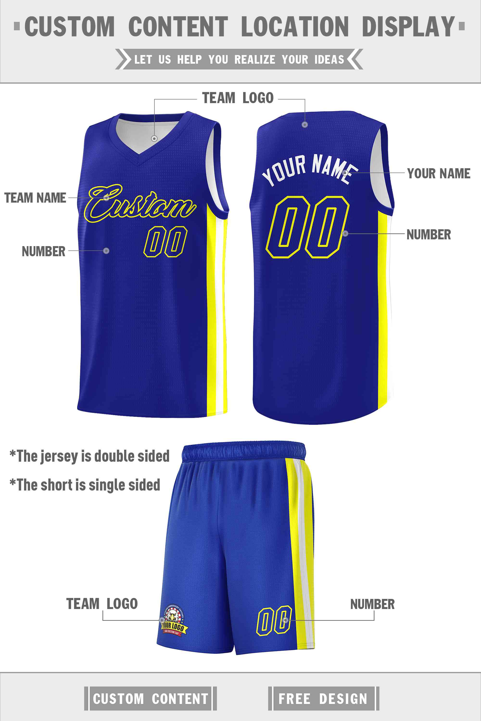 Custom Royal White-White Double Side Sets Men Basketball Jersey