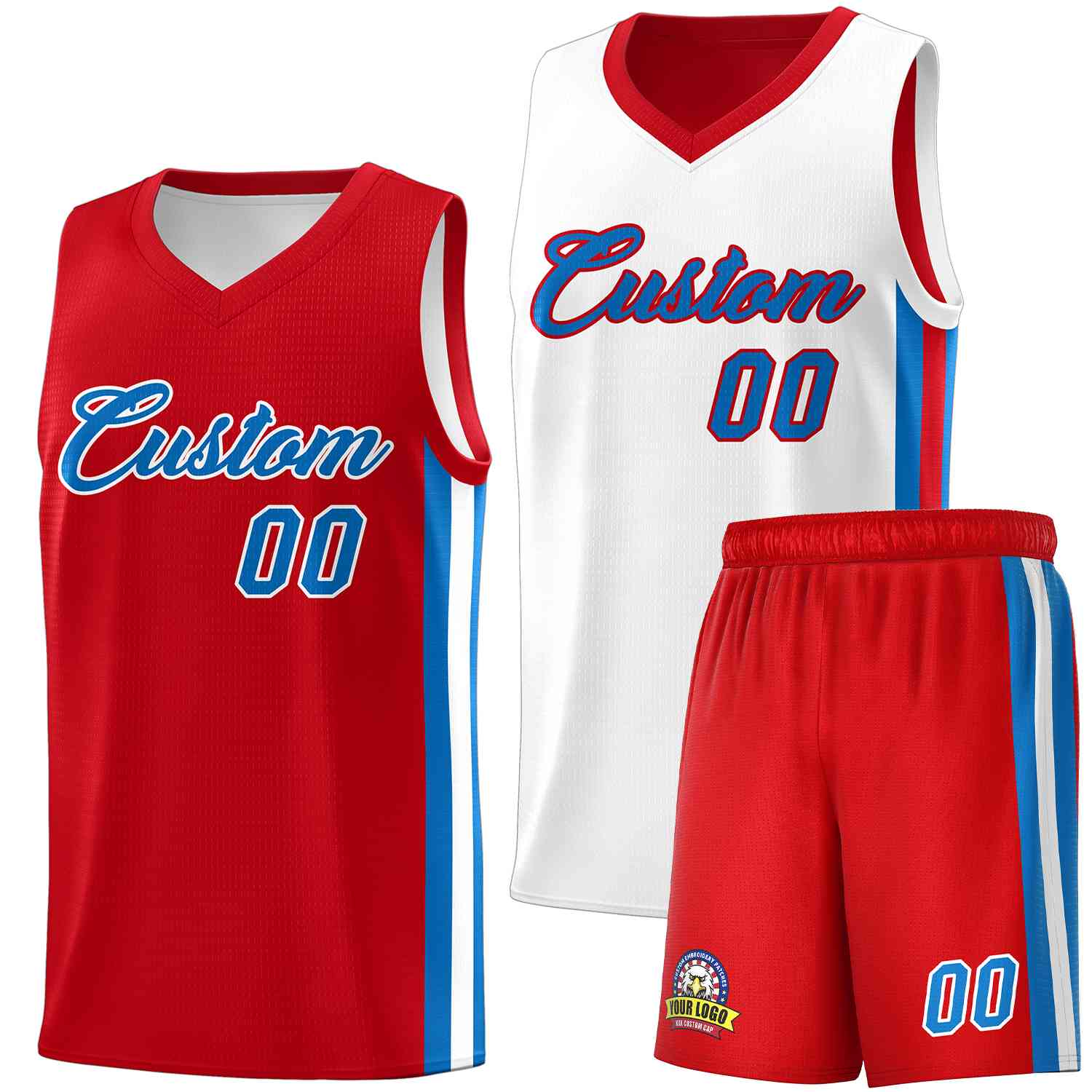 Custom Red White-Royal Double Side Sets Men Basketball Jersey