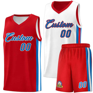 Maillot de basket-ball personnalisé pour hommes, ensembles Double face rouge blanc-Royal