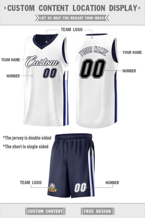 Custom Navy White Double Side Sets Men Basketball Jersey