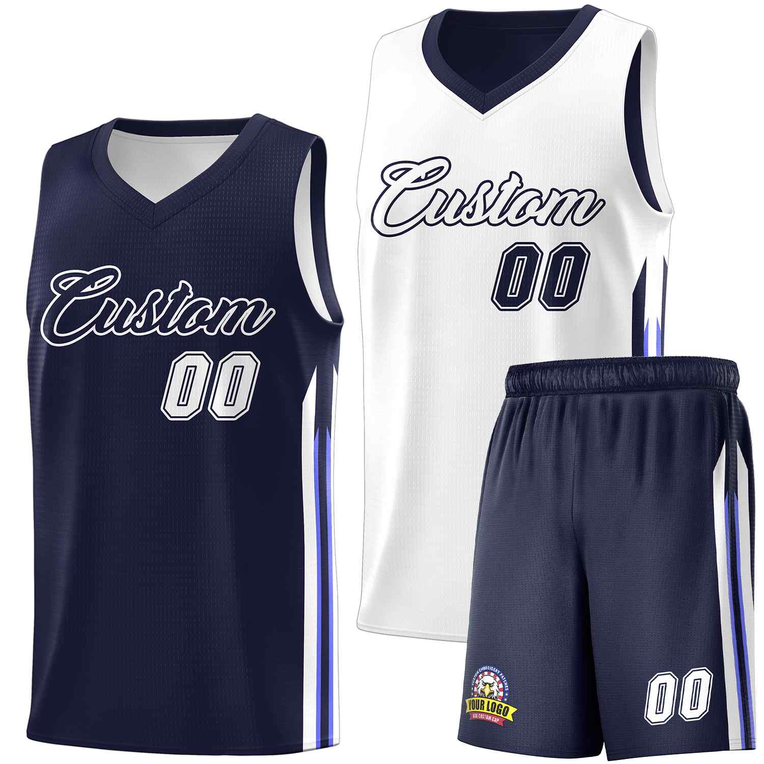 Custom Navy White Double Side Sets Men Basketball Jersey