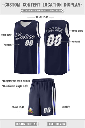 Custom Navy White Double Side Sets Men Basketball Jersey