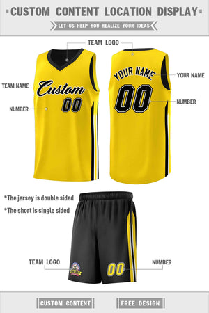 Le double côté jaune noir fait sur commande place le maillot de basket-ball d'hommes