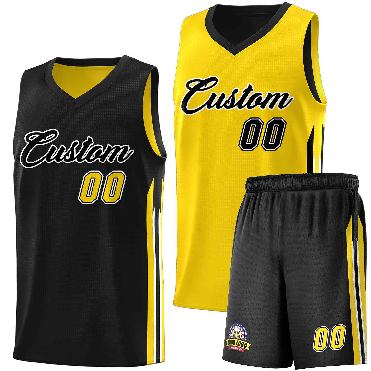 Custom Black Yellow Double Side Sets Men Basketball Jersey