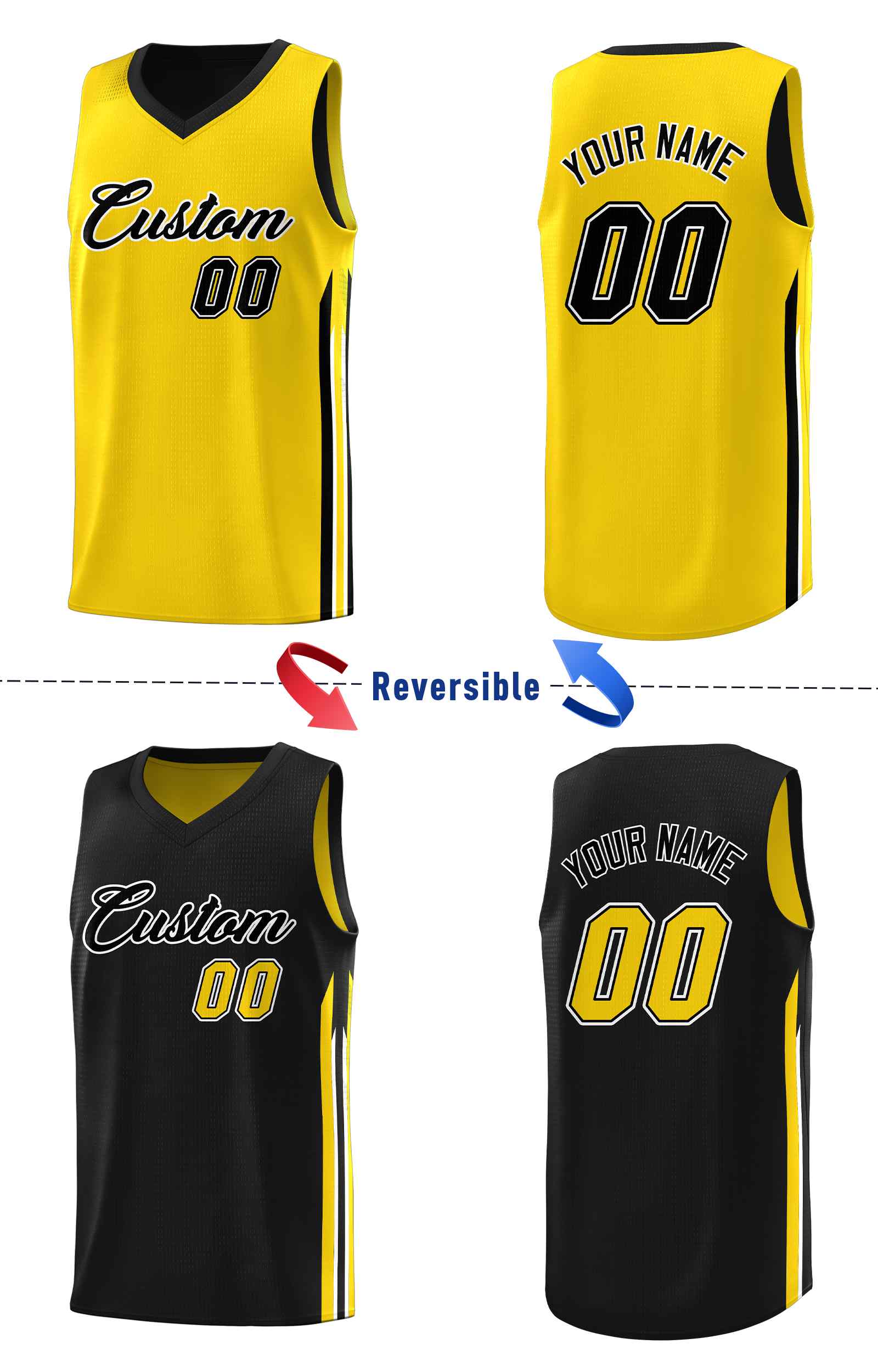 Custom Black Yellow Double Side Sets Men Basketball Jersey