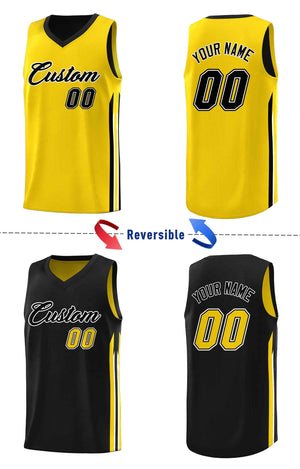 Le double côté jaune noir fait sur commande place le maillot de basket-ball d'hommes