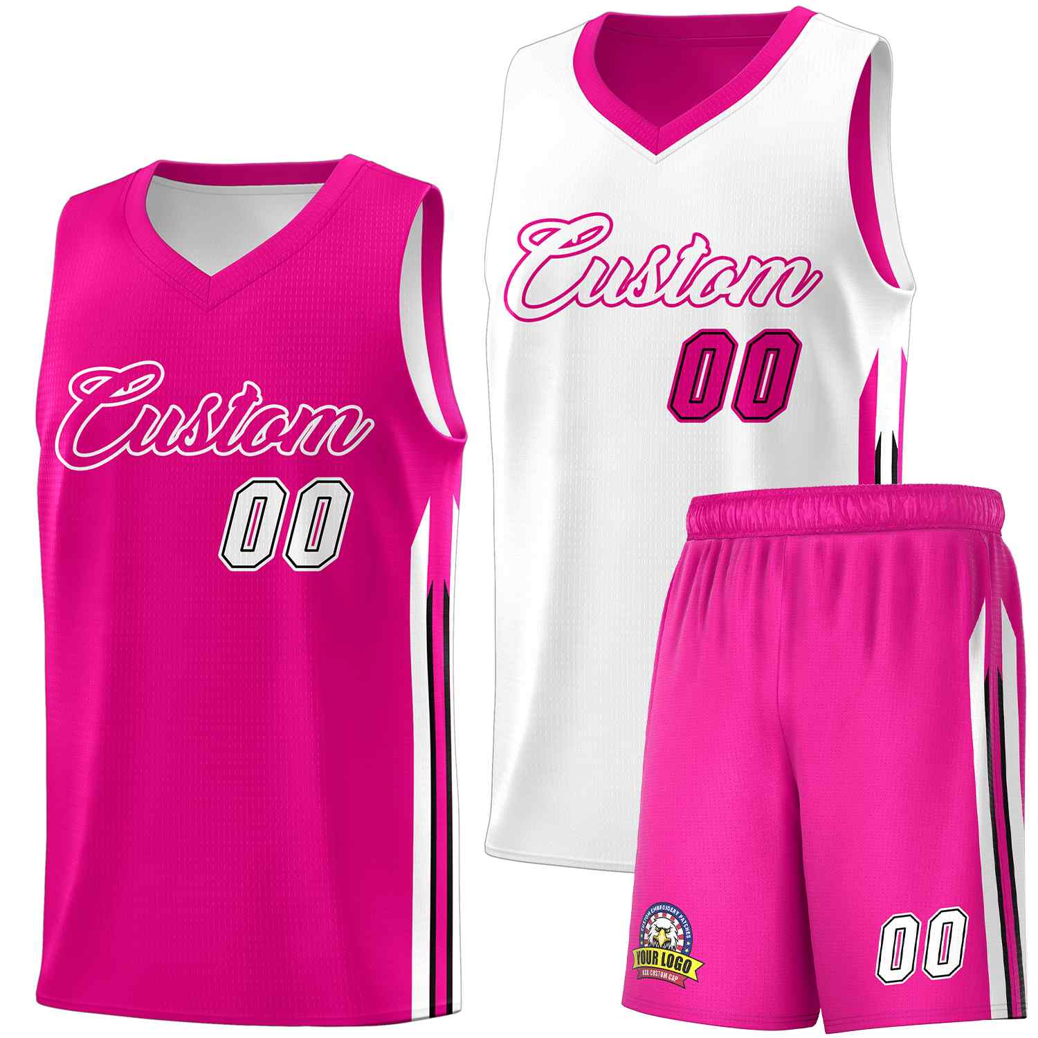 Custom Pink White Double Side Sets Men Basketball Jersey