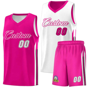 Maillot de basket-ball personnalisé pour hommes, ensemble Double face rose et blanc