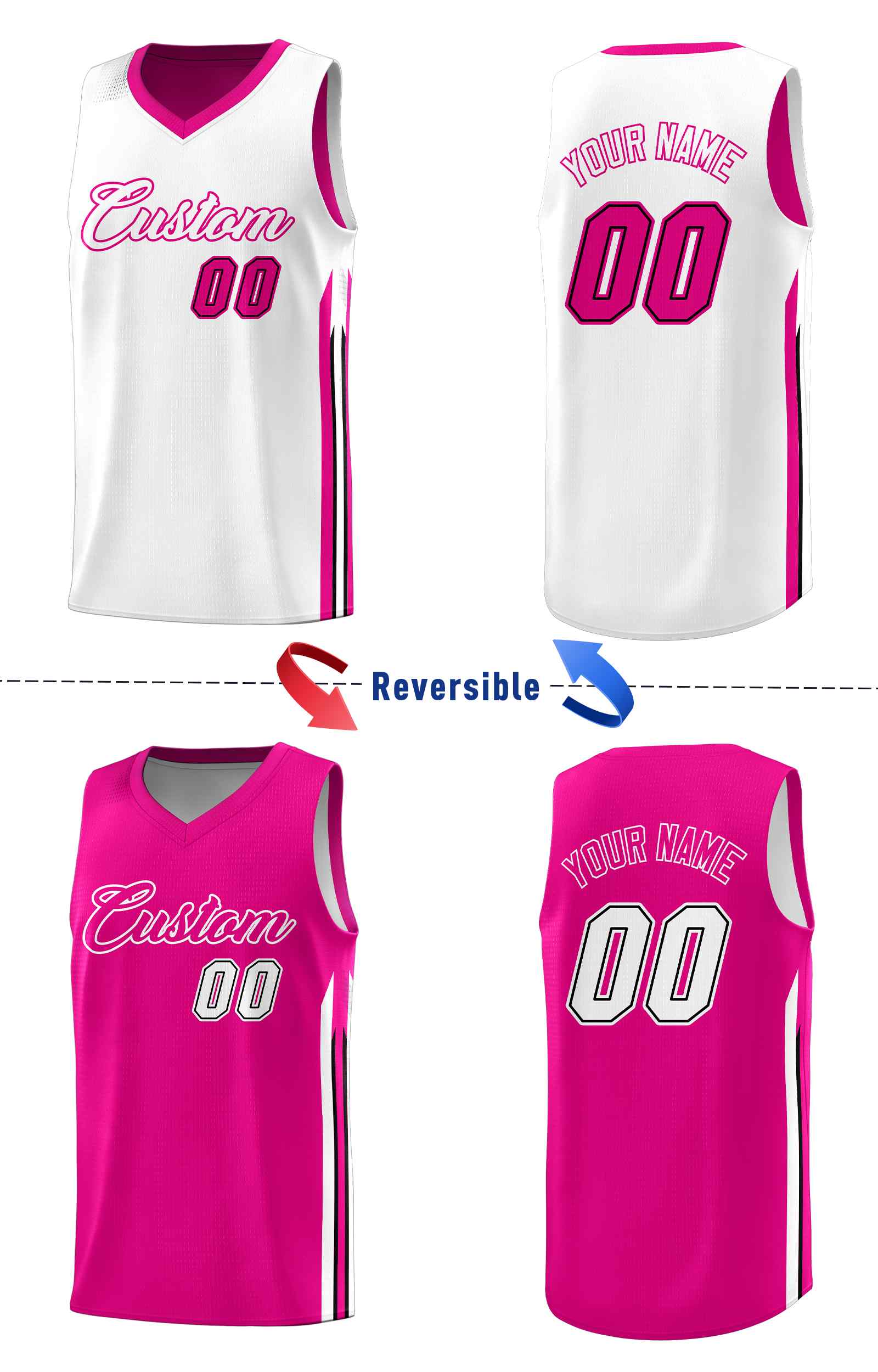 Custom Pink White Double Side Sets Men Basketball Jersey