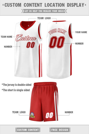 Custom Red White-Pink Double Side Sets Men Basketball Jersey