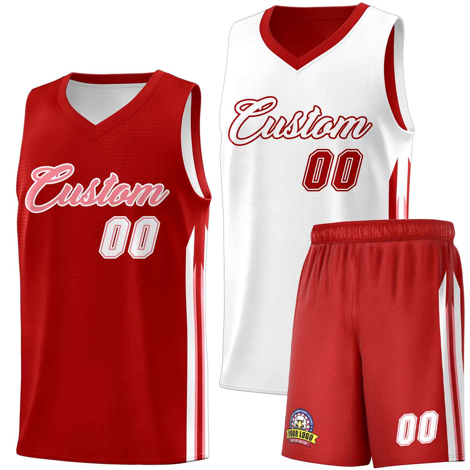 Custom Red White-Pink Double Side Sets Men Basketball Jersey