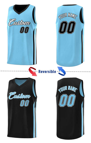 Custom Black Light Blue-White Double Side Sets Men Basketball Jersey