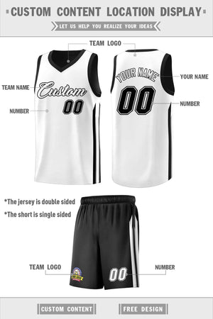 Custom Black White Double Side Sets Men Basketball Jersey