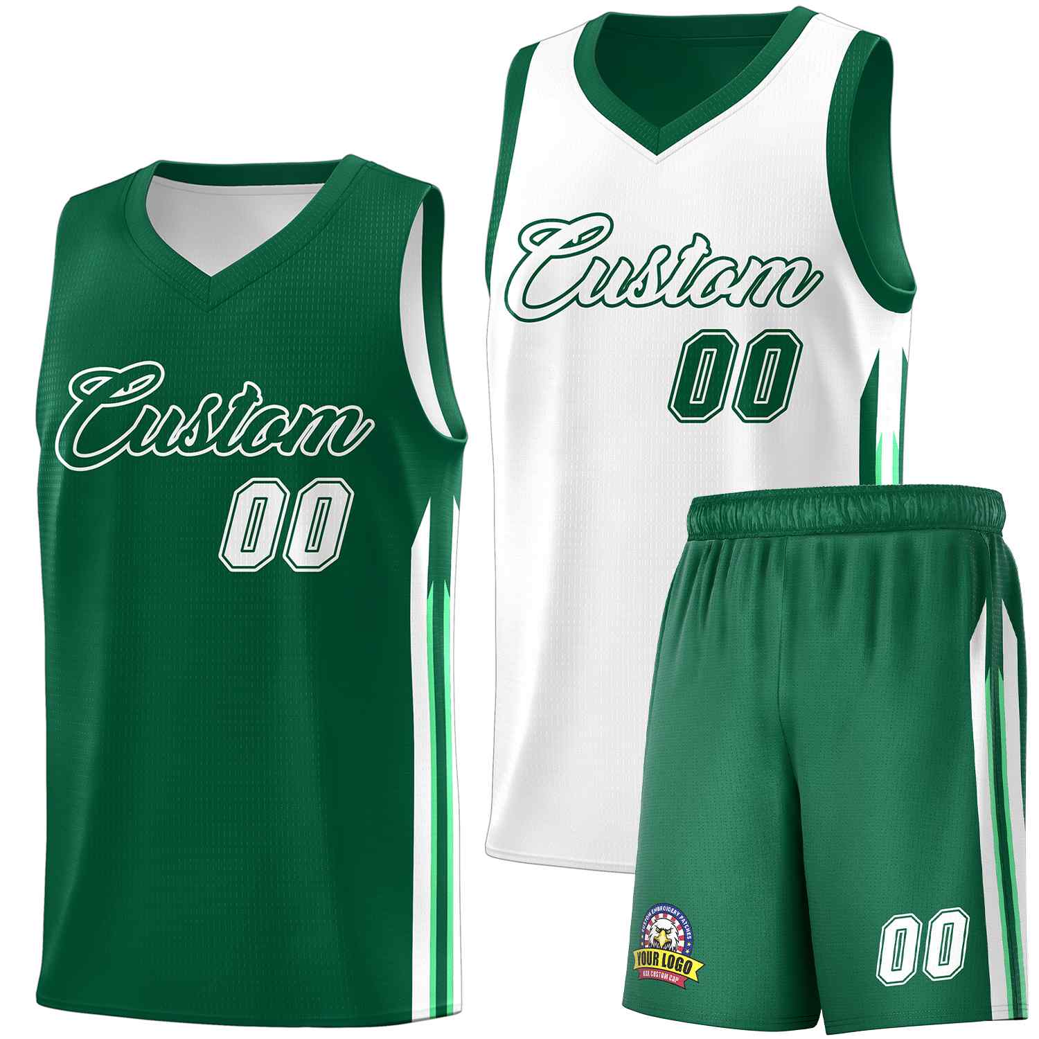 Custom Green White Double Side Sets Men Basketball Jersey