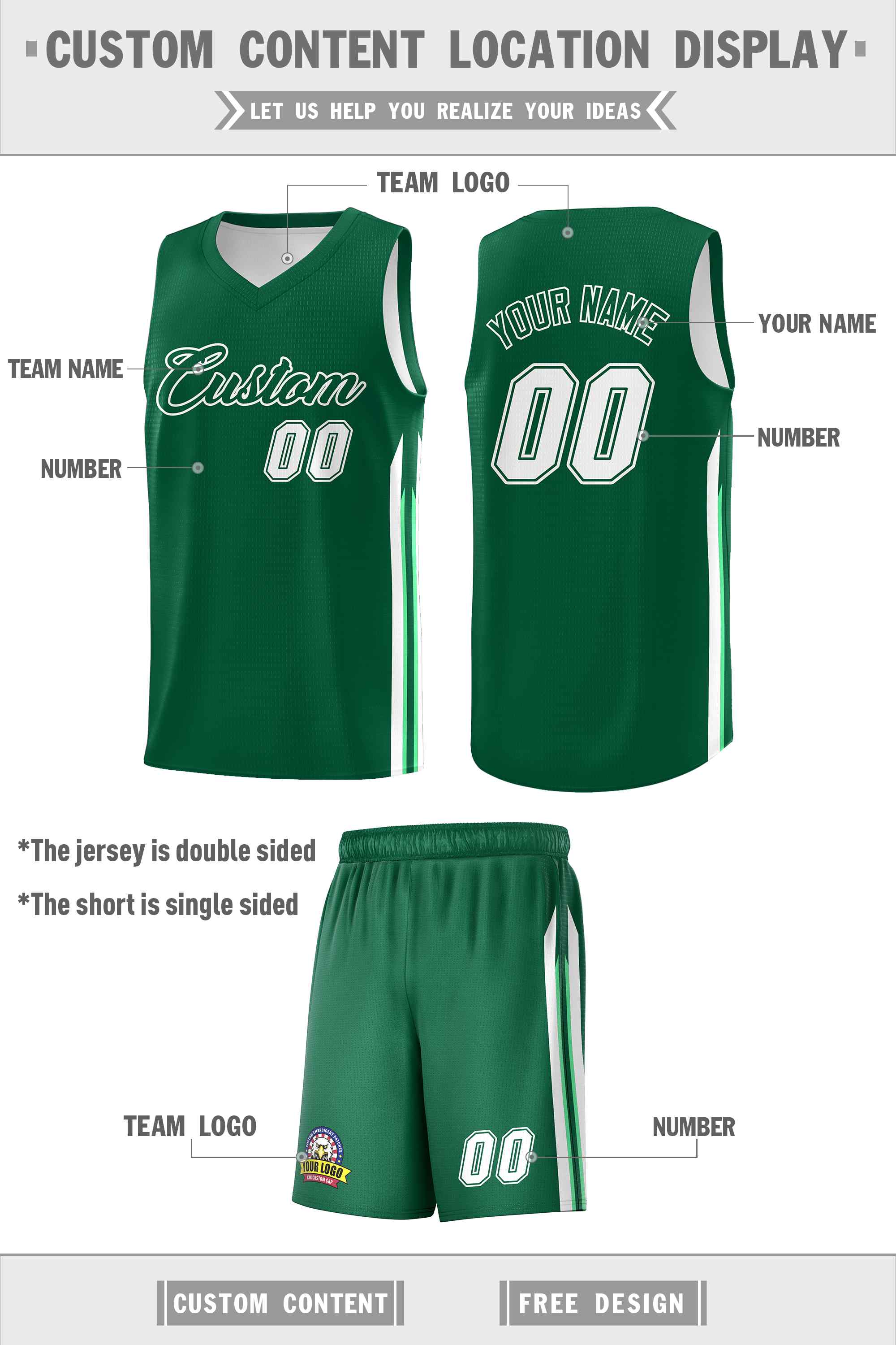 Custom Green White Double Side Sets Men Basketball Jersey