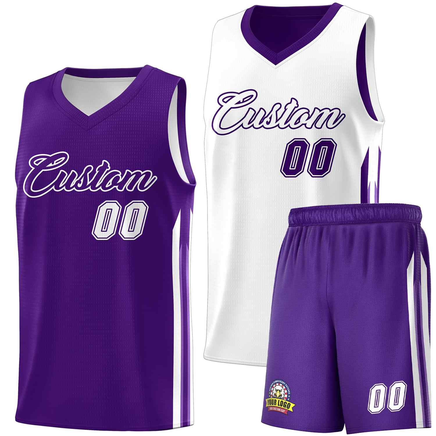 Maillot de basket-ball personnalisé pour hommes, ensemble Double face violet et blanc