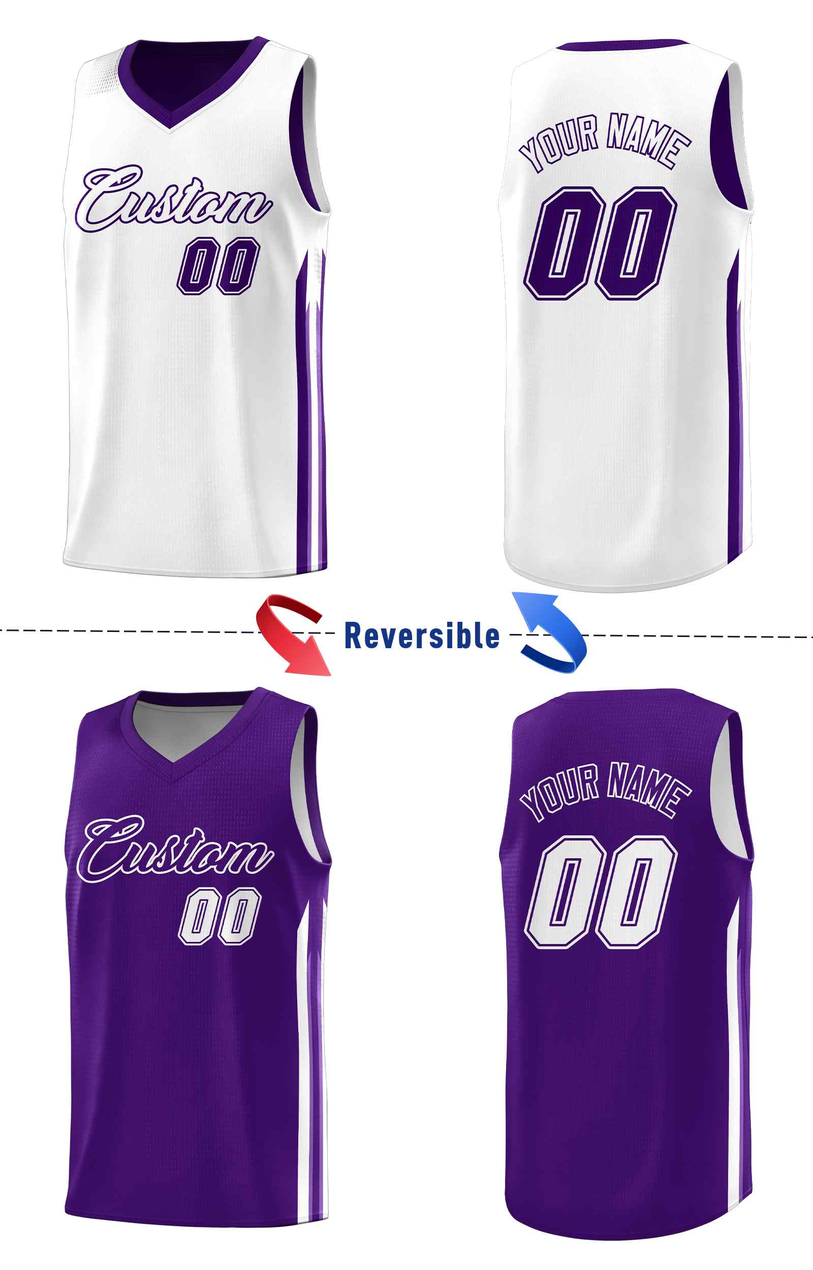 Custom Purple White Double Side Sets Men Basketball Jersey